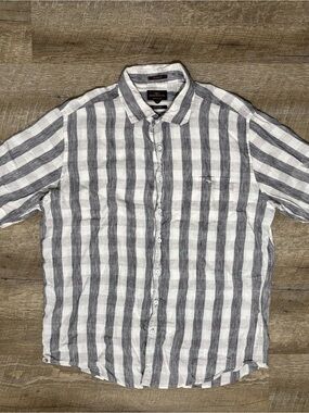 Rodd And Gunn 100% Linen White Sz XL Short Sleeve Shirt Woven In Italy Striped